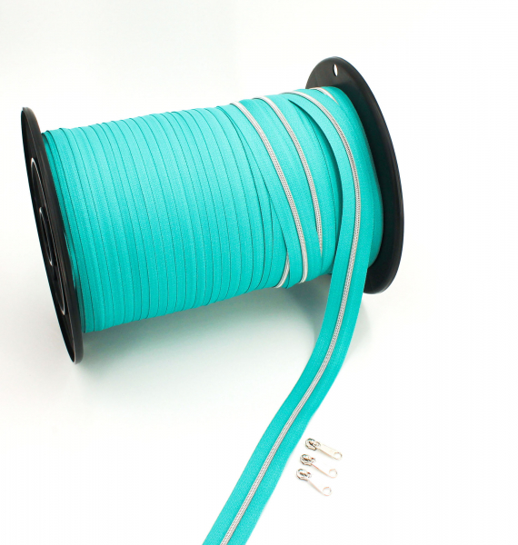 Endlosreißverschluss metallisiert schmal mint/ silber (1m)